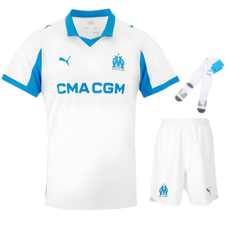 Completo Ufficiale OM Marsiglia 2025-2026 Bambini – Maglia Casa con Pantaloncini e Calzini